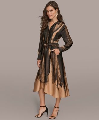 Women's Printed Long Sleeve Twist Waist Dress