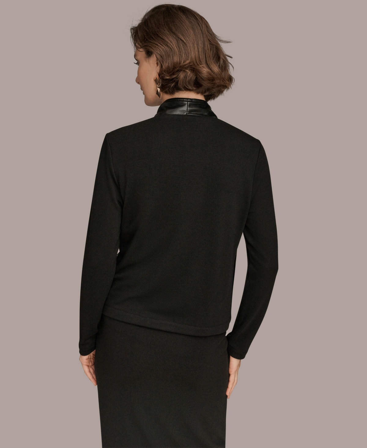 Donna Karan New York Flyaway Faux Leather & Knit Jacket In Black
