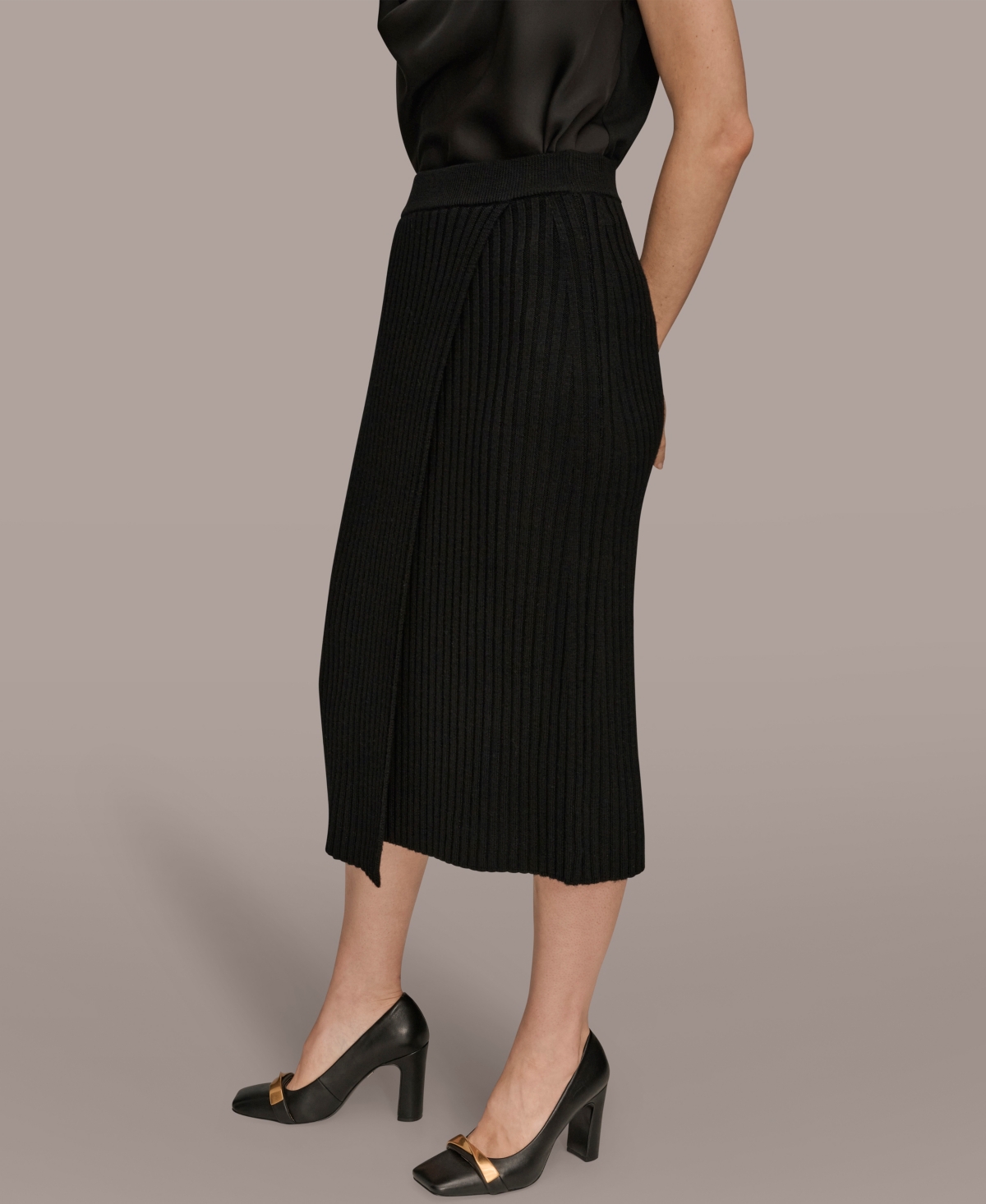 Donna Karan Women's Rib Knit Wrap Midi Skirt In Black