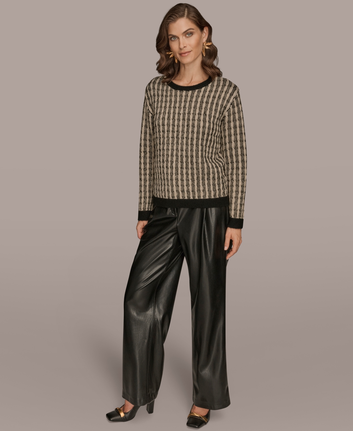 Donna Karan Women's Long Sleeve Two-tone Sweater In Multi