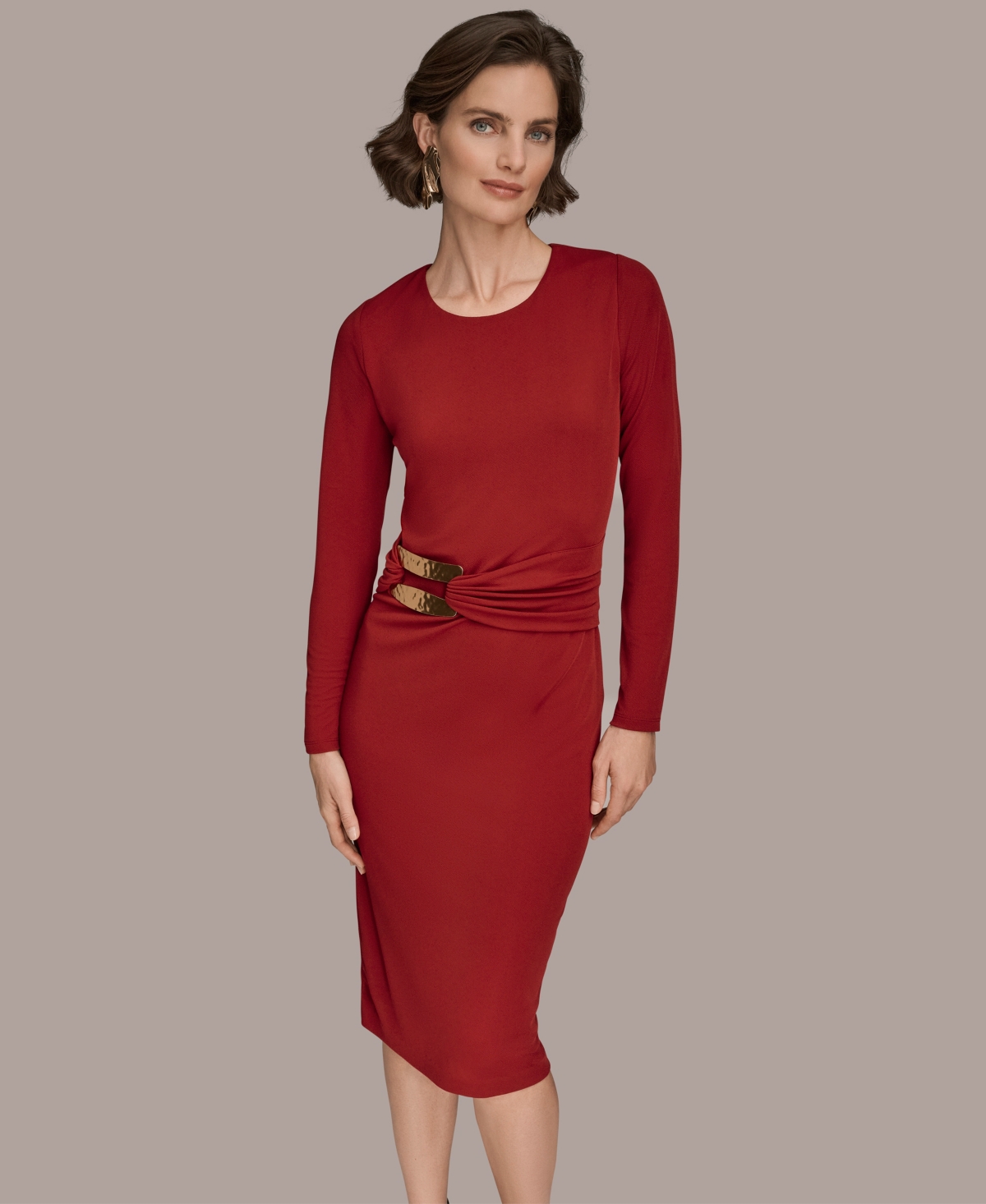 Donna Karan New York Long Sleeve Sheath Dress In Red