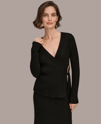 Donna Karan New York - Women's Ribbed V-Neck Long Sleeve Sweater