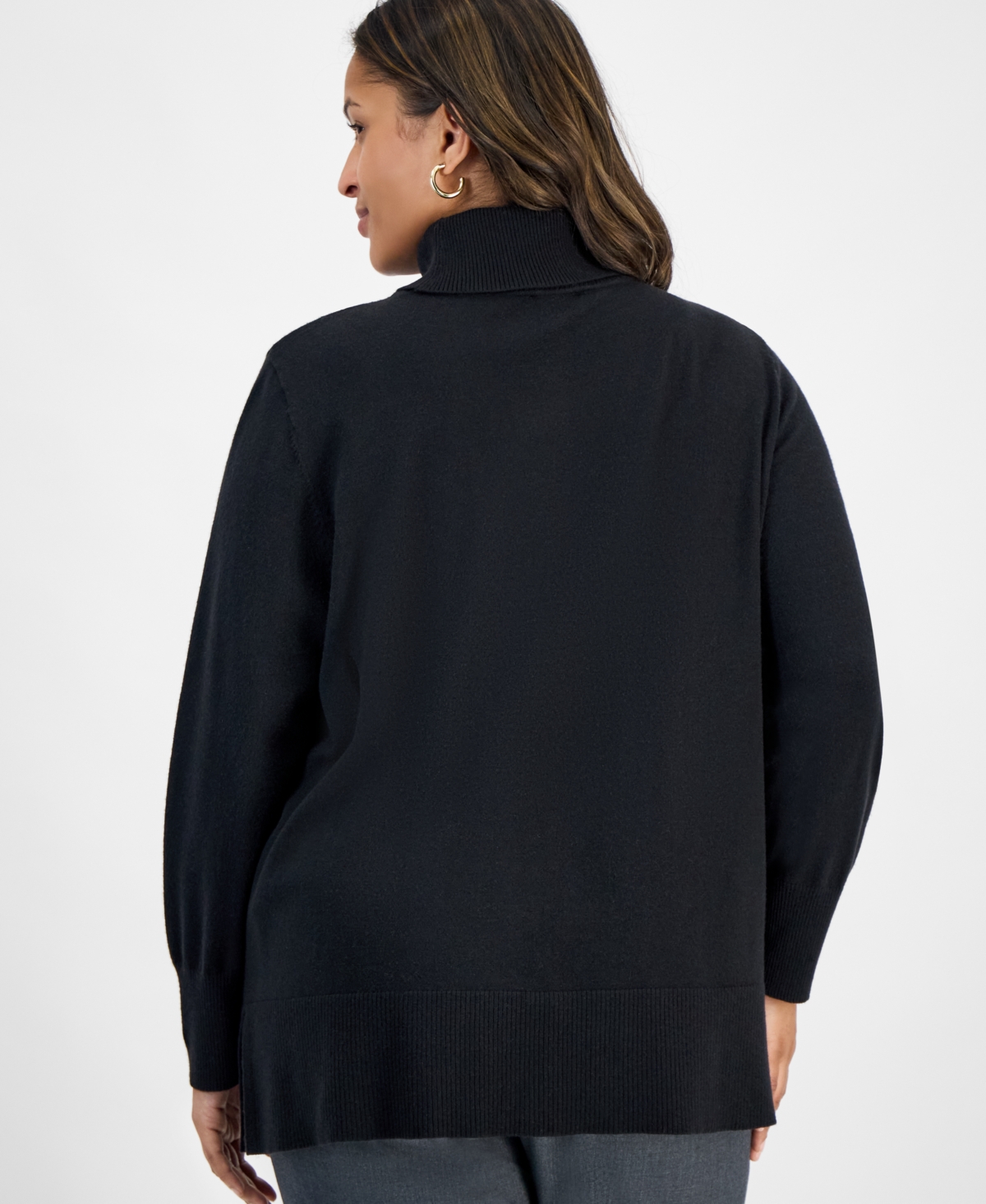 Jones New York Plus Size Pintuck Mock-neck Long-sleeve Sweater In Black