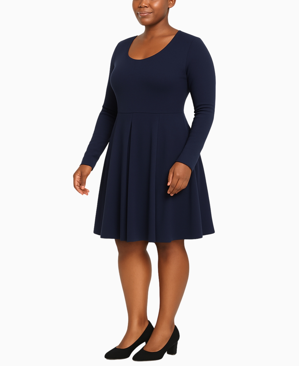 White Mark Plus Size Classic Long Sleeve Fit And Flare Dress In Black