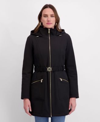 Women's Hooded, Metal Buckle Belted Softshell with Embossed Panels