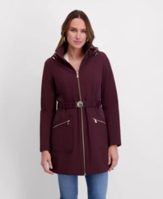 Women's Hooded, Metal Buckle Belted Softshell with Embossed Panels