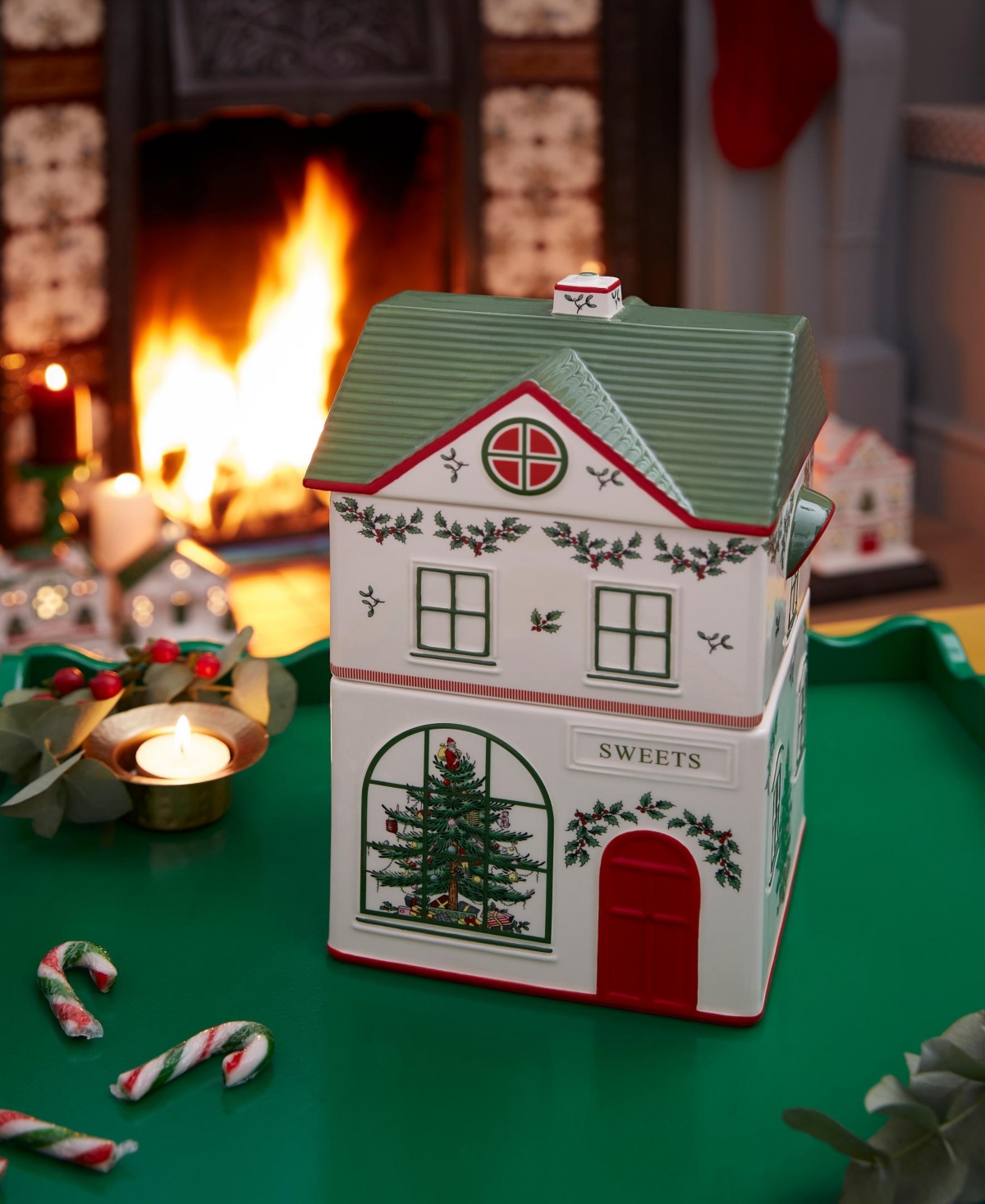 Spode Christmas Tree Village Stacking Canister In Multi