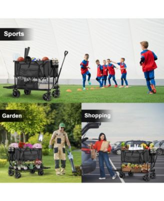 450lbs Heavy Duty Double Decker Collapsible Folding Wagon Cart with 360&deg; Wheels, and Extra Storage