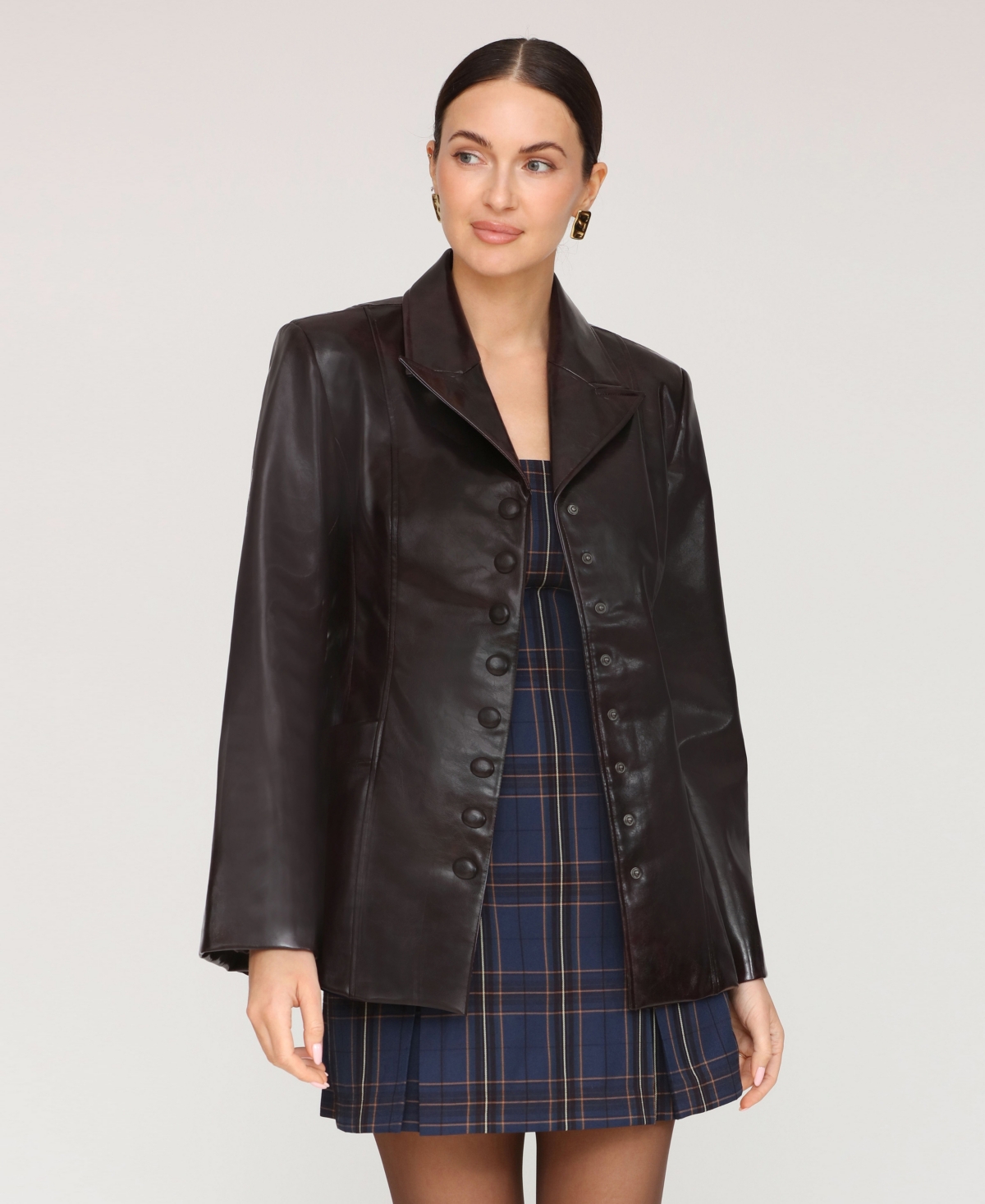 Avec Les Filles Women's Notch Collar Flared Jacket In Brown