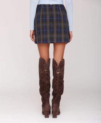 Women's Plaid Mid Rise Belted Mini Skirt