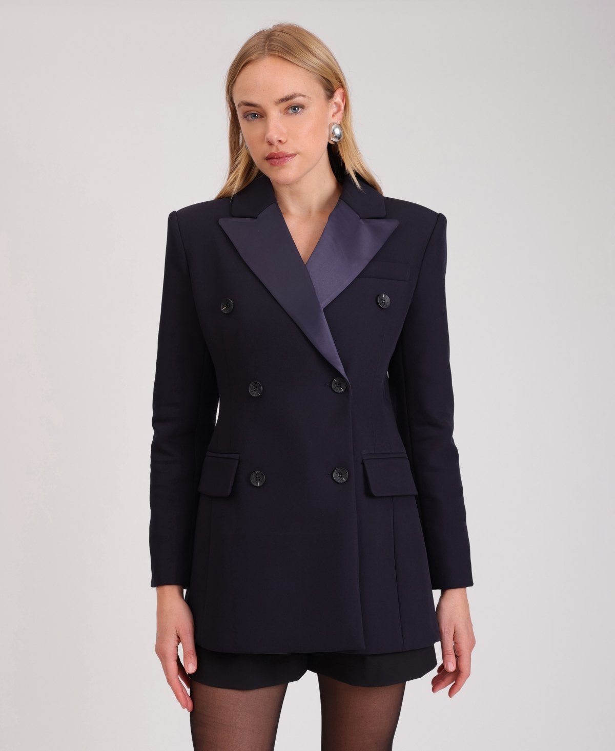 Avec Les Filles Women's Notch Collar Hourglass Blazer In Blue