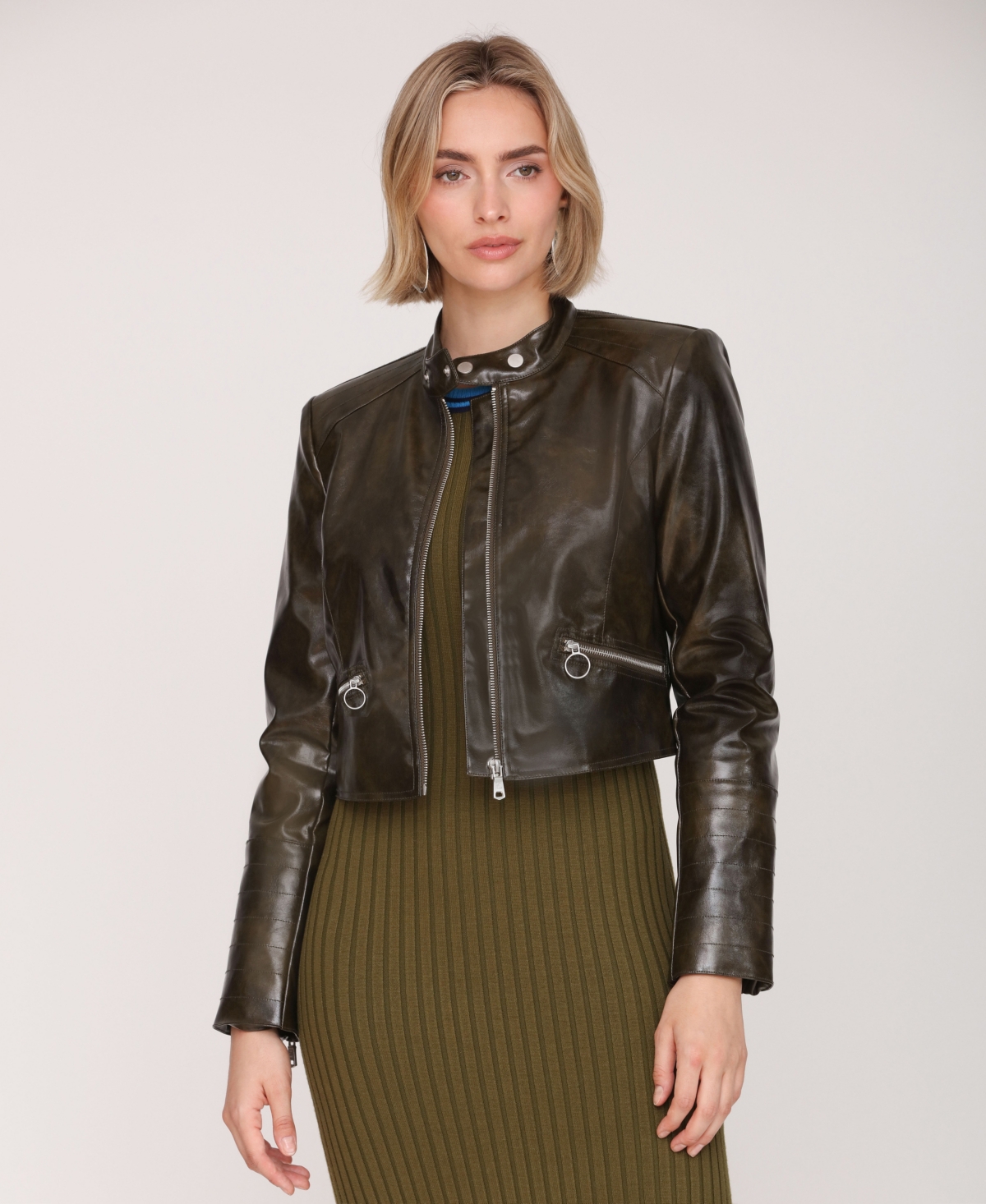 Avec Les Filles Women's Cropped Moto Jacket In Brown