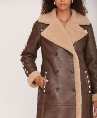 Women's Leather Spread Collar Coat