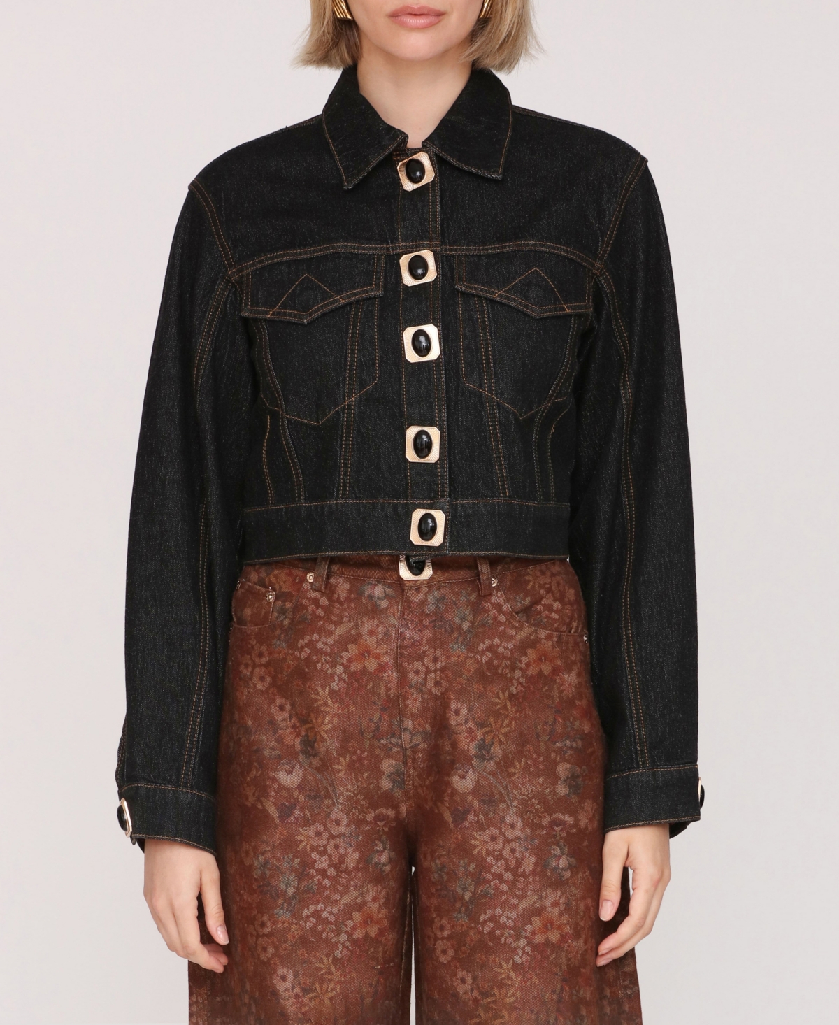 Avec Les Filles Women's Long Sleeve Trucker Jacket In Black