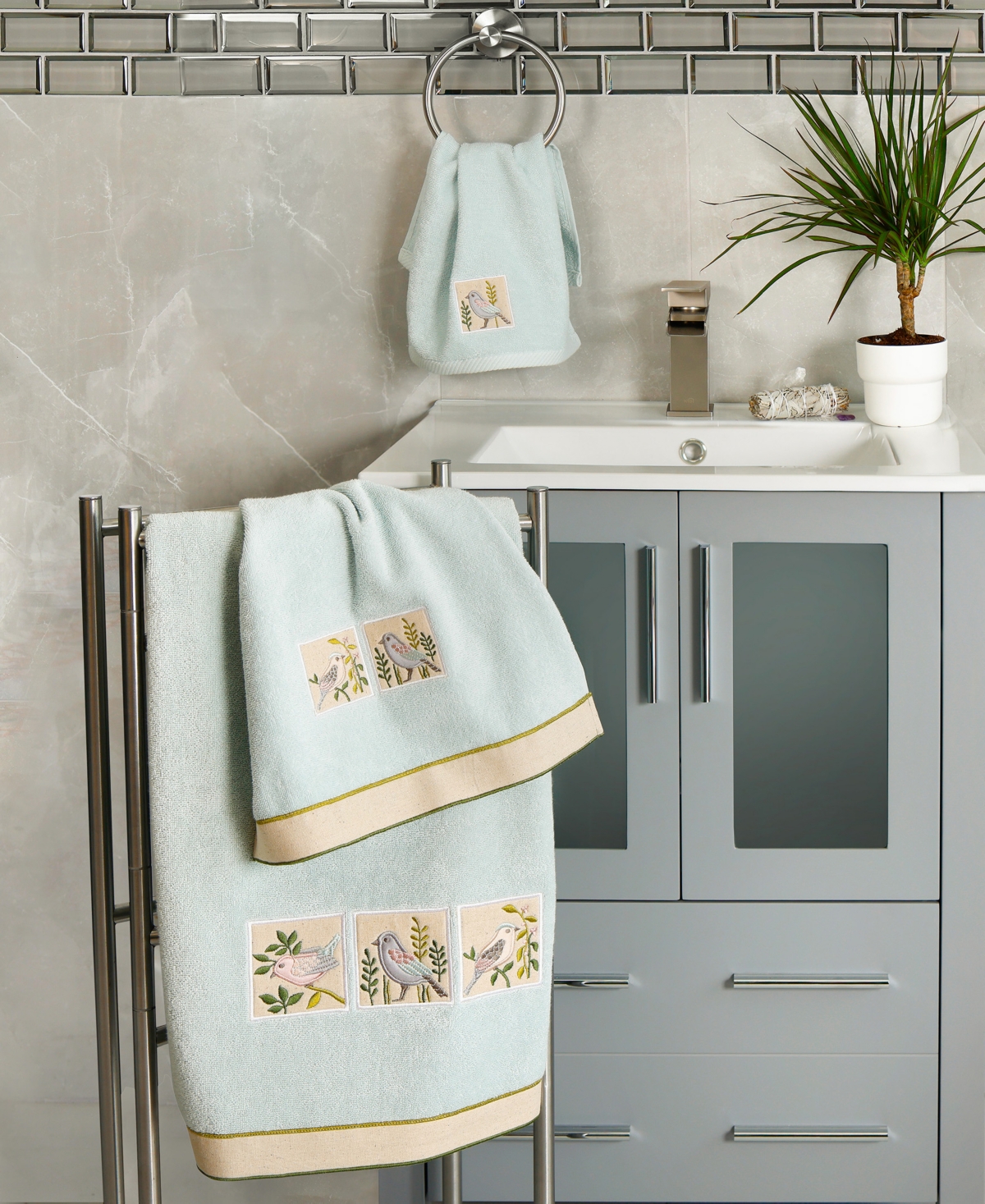 Linum Home Cotton Belinda Embellished 3-pc. Towel Set In Blue