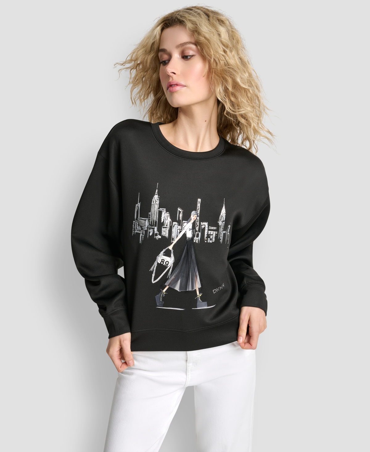 Dkny Women's Empire State Building Graphic Print Sweatshirt In Black
