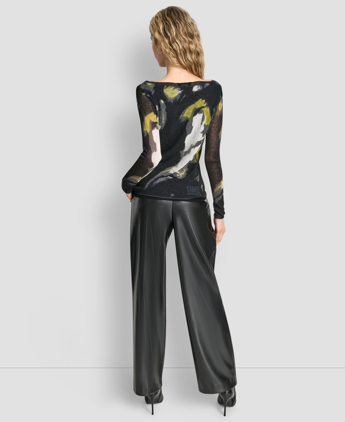 Dkny Abstract Print Double Layer Boat Neck Sweater In Black