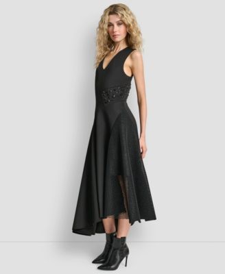 Missy Sleeveless Mix Media Panel Asymmetrical Knit Dress