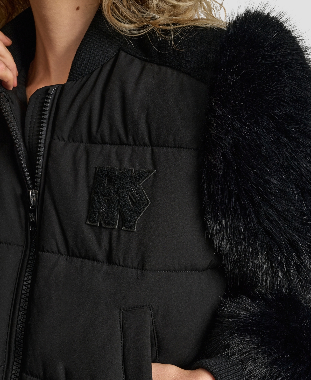 Dkny Women's Cropped Bomber Long Sleeve Jacket In Black