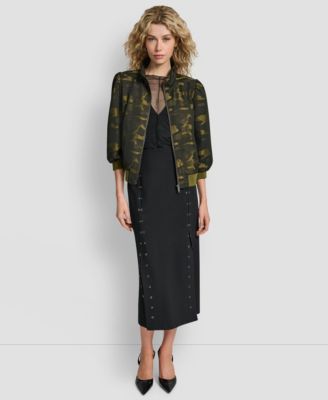 Women's Zip-Front Camo Jacquard Bomber Jacket