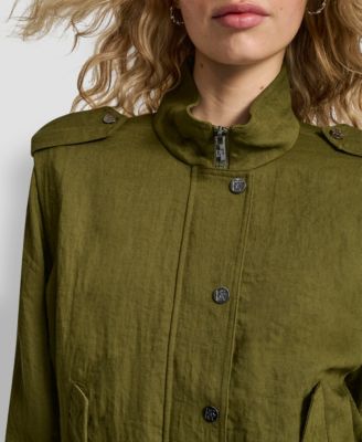Women's Collared Button-Front Heavy Twill Bomber Jacket
