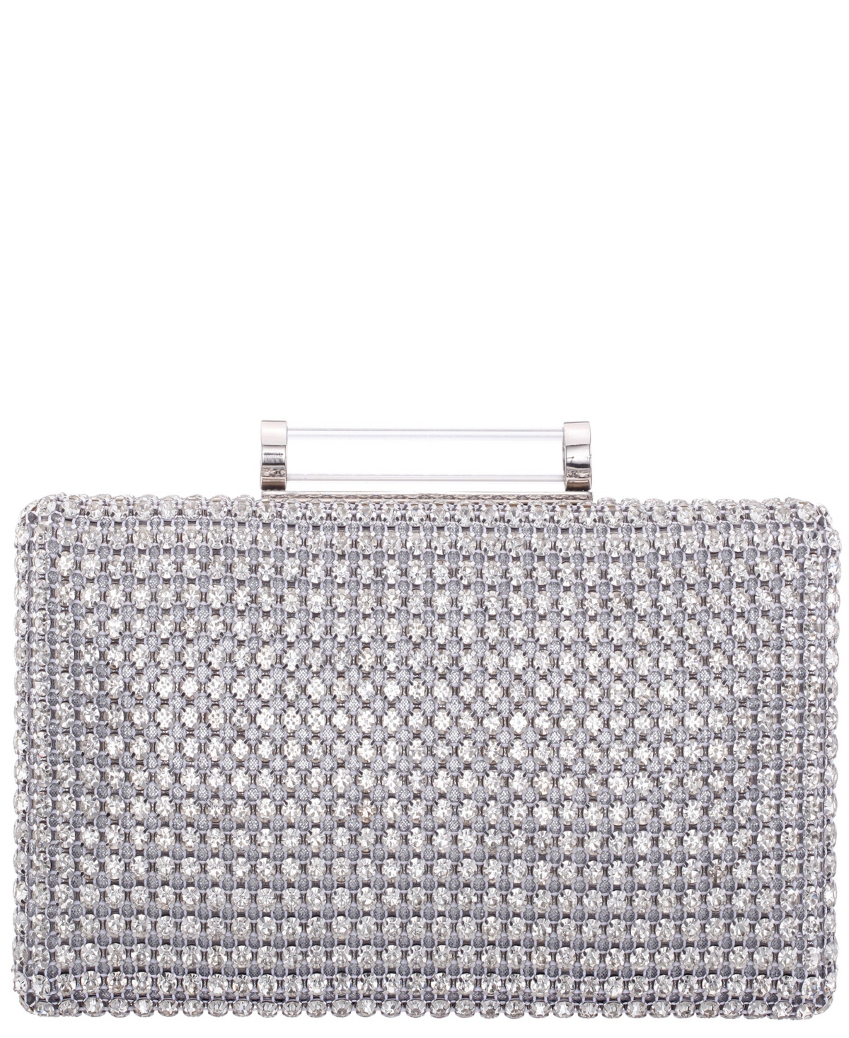 Nina Mini Crystal Encrusted Minaudiere Lift Lock Clutch In Gray