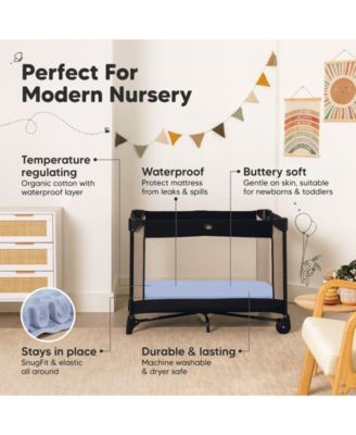 Soothe Waterproof Pack N Play Sheets for Girls, Boys, 2pk 38x26 Cotton Mini Crib Sheets Fitted, Soft, Breathable