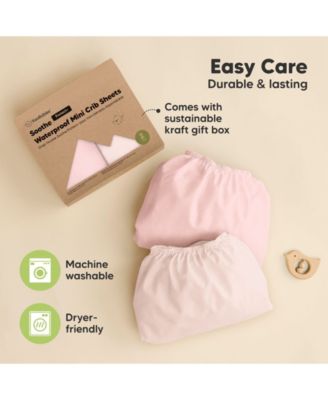 Soothe Waterproof Pack N Play Sheets for Girls, Boys, 2pk 38x26 Cotton Mini Crib Sheets Fitted, Soft, Breathable