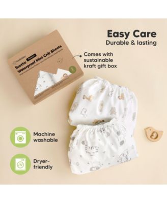 Soothe Waterproof Pack N Play Sheets for Girls, Boys, 2pk 38x26 Cotton Mini Crib Sheets Fitted, Soft, Breathable