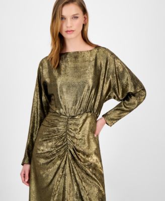 Women's Metallic Satin Maxi Dress
