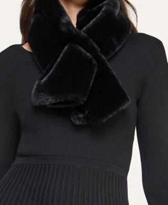 Juniors' 2-Piece Scoop Neck Faux Fur Scarf Fit & Flare Sweater Dress