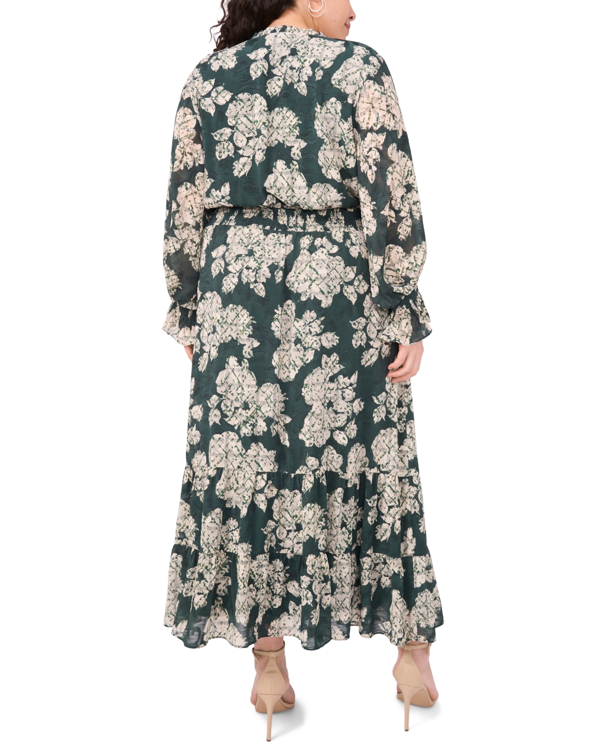 Vince Camuto Plus Size Smocked Waist Tiered Ruffle Maxi Dress In Green