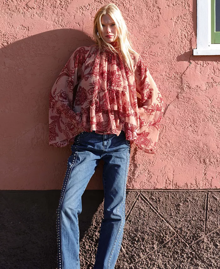 Women's Stud Detail Mid Rise Jeans - thumbnail 4