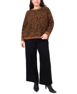 Plus Size Cozy Crewneck Animal-Print Long-Sleeve Sweater