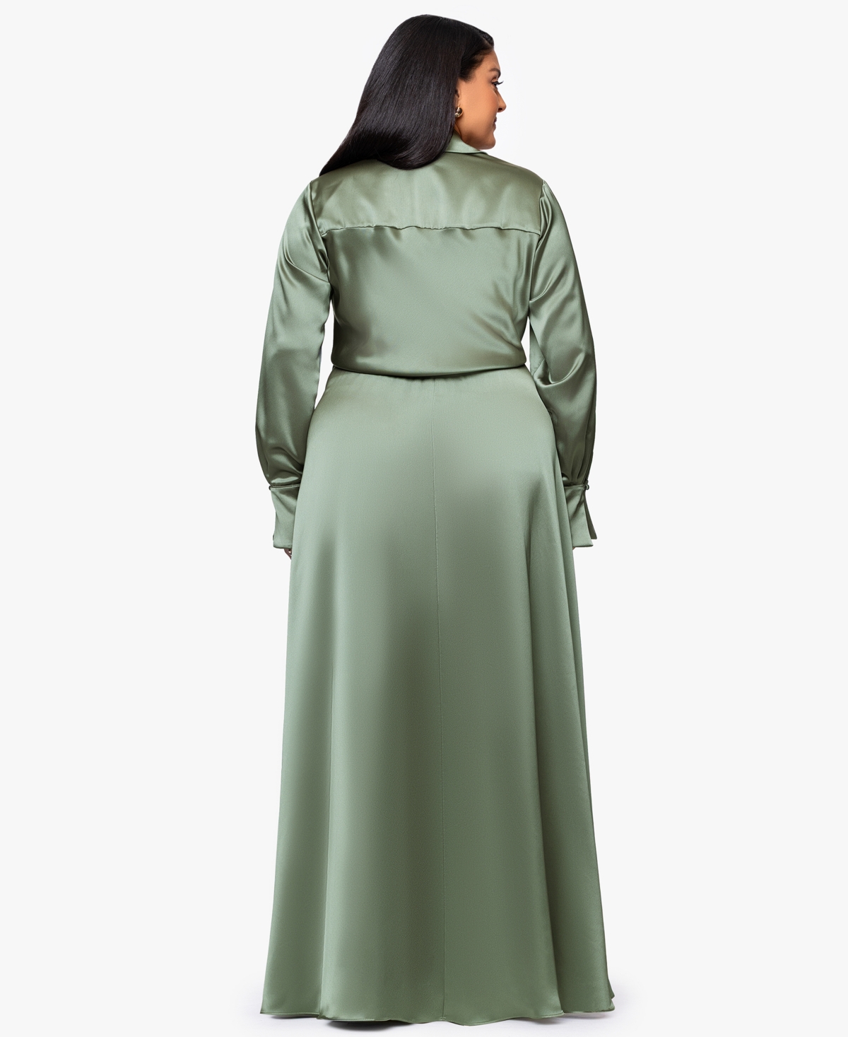 Xscape Plus Size Collared A-line Maxi Gown In Green
