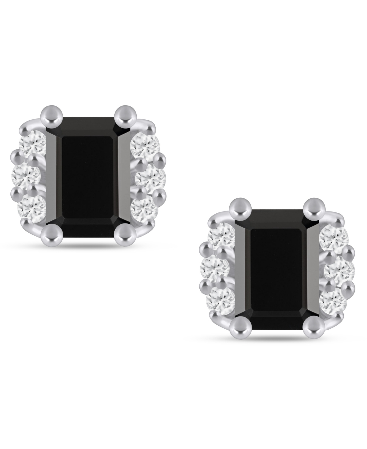 Macy's Gemstone And Diamond 1/3" Stud Earrings In 10k White Gold (also In 10k Yellow Gold) In Multi
