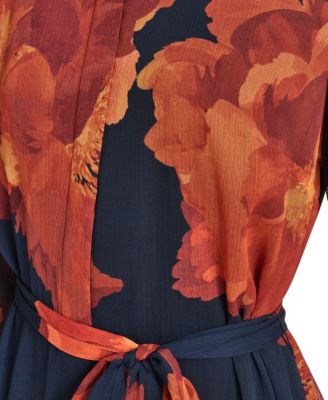 Petite Printed Button Front Midi Shirtdress