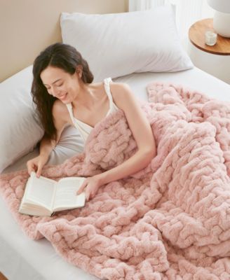 Ruched Reversible Faux-Fur Throw, 50" x 60"