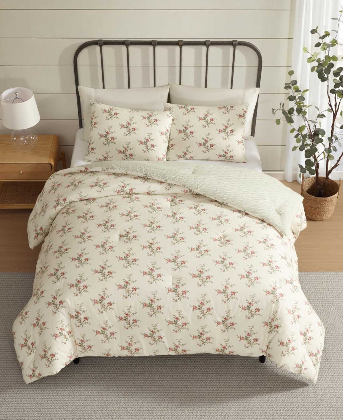 Laura Ashley Jessika Printed Flannel 3-pc. Comforter Set, King In Neutral