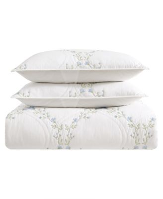 Floral Embroidery Cotton 3-Pc. Quilt Set, King
