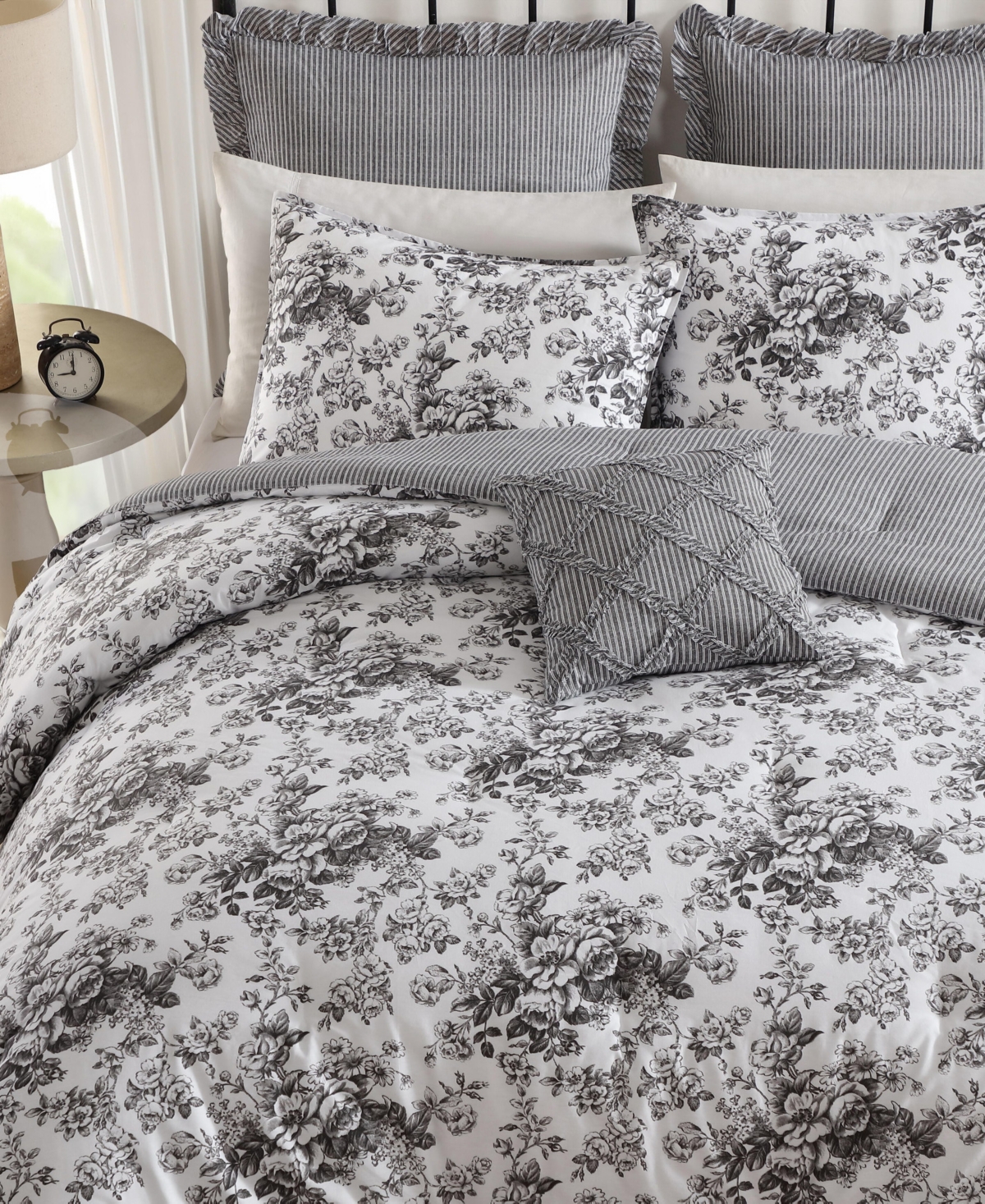 Laura Ashley Toile Delight Cotton 7-pc. Comforter Bonus Set, Full/queen In Gray