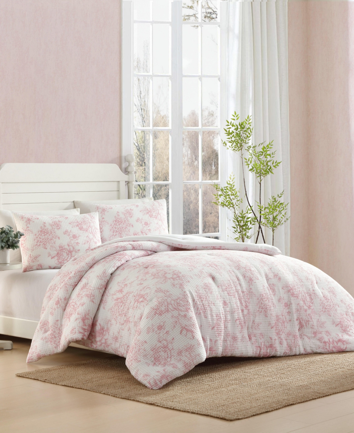 Laura Ashley Delphine Poly Waffle 2-pc. Comforter Set, Twin In Pink