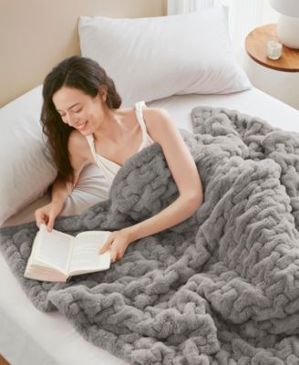 Ruched Reversible Faux-Fur Throw, 50" x 60"