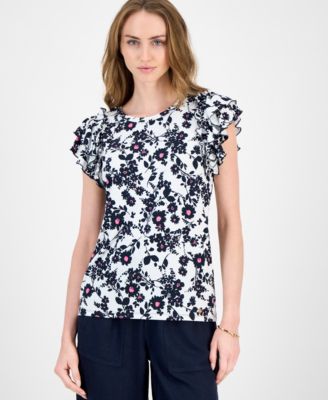 Tommy Hilfiger - Women's Floral Ruffled Cap-Sleeve Top