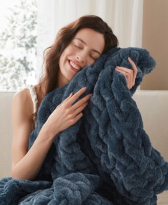 Ruched Reversible Faux-Fur Throw, 50" x 60"