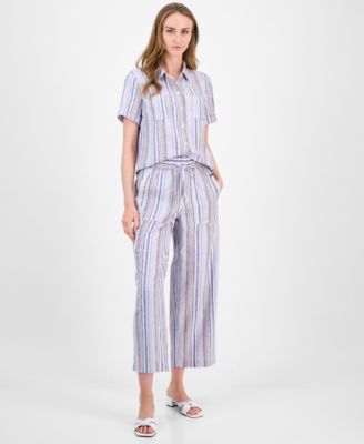 Women's Striped Short-Sleeve Camp Shirt