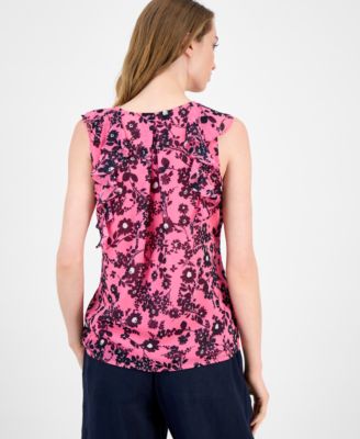 Women's Floral Ruffled Tie-Neck Top
