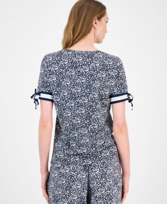 Women's Floral Tie-Sleeve T-Shirt 