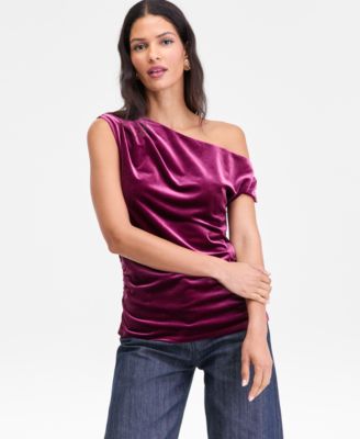 I.N.C. International Concepts - Women's Asymmetric Draped Velvet Top