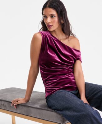 Women's Asymmetric Draped Velvet Top, Macy's Exclusive